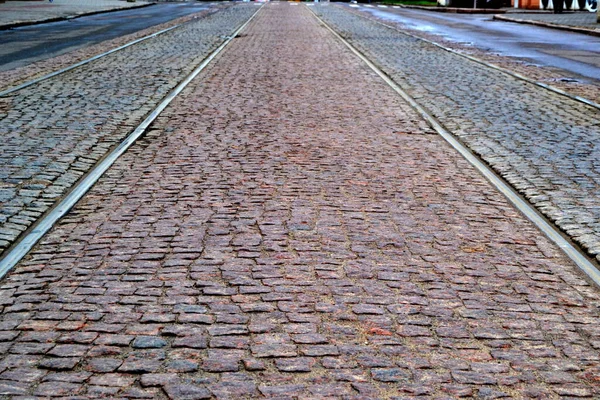 Παλιό Γρανιτένιο Πέτρινο Δρόμο Σιδηρόδρομο — Φωτογραφία Αρχείου