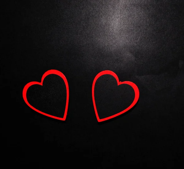 Two Red Hearts Dark Background Valentine Day Space Text — Stock Photo, Image