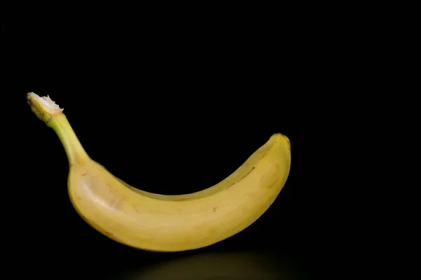 Single Banana Isolated Black Background Space Text — Stock Photo, Image