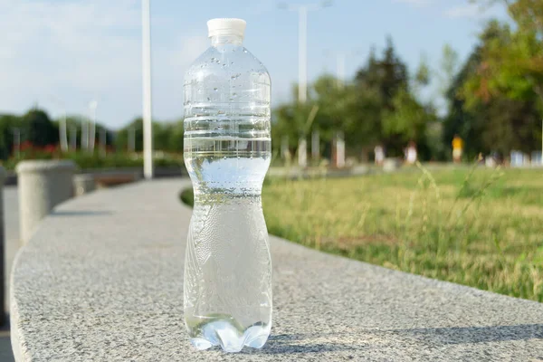 Wasserflasche Aus Plastik Sonnigen Tagen Auf Der Straße Stockbild