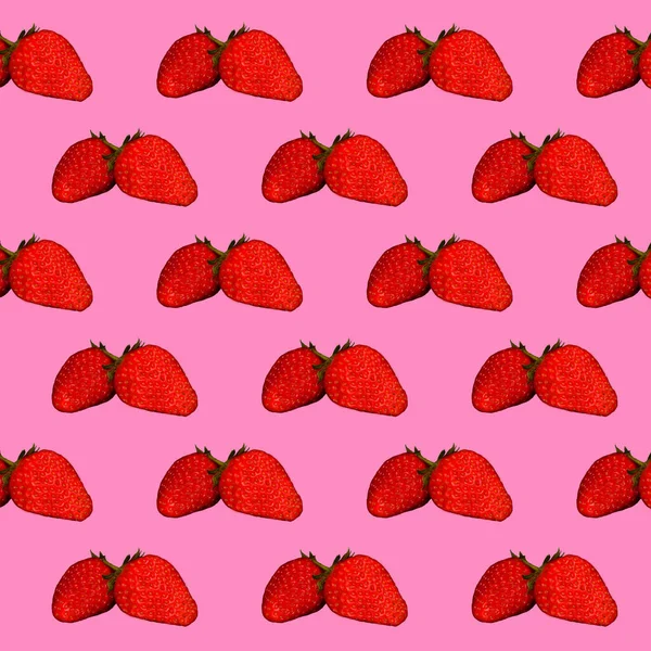 Muster Frischer Erdbeeren Auf Rosa Hintergrund Ansicht Von Oben — Stockfoto
