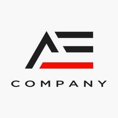 AE ilk harf tasarım logosu, kırmızı mavi renk kombinasyonu