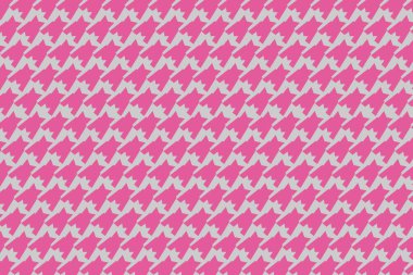 Canlı bir geometrik tasarım parlak pembe arka planda beyaz ve soluk mavi şekiller sergiliyor. Bu kalıp tekstil, duvar kağıtları ve dijital grafikler için uygundur.