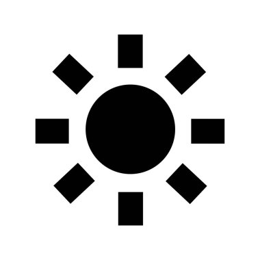 Minimalist bir tasarım, merkezi bir çemberden yayılan ve sıcaklığı ve canlılığı ileten kısa ışınlara sahip bir siyah güneş ikonunu gösteriyor. Bu sembol çeşitli yaratıcı projelerde kullanılabilir..