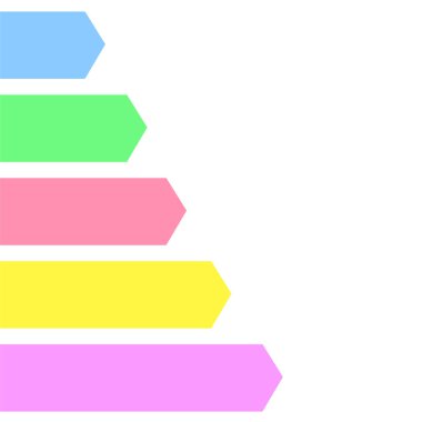 Bir piramit formasyonundaki bir dizi renkli ok, her biri görsel bir formatta farklı aşamaları veya ilerleme seviyelerini temsil eden temiz beyaz bir arkaplan karşısında görüntülenir..