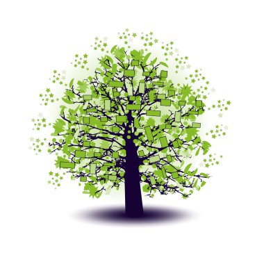 Beyaz arkaplanda izole edilmiş ağaç, Vektör illüstrasyonu