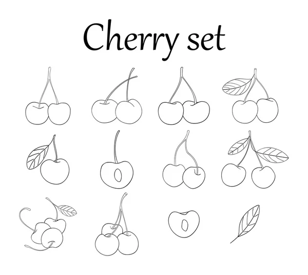 Set of line drawing cherry — Stock Vector