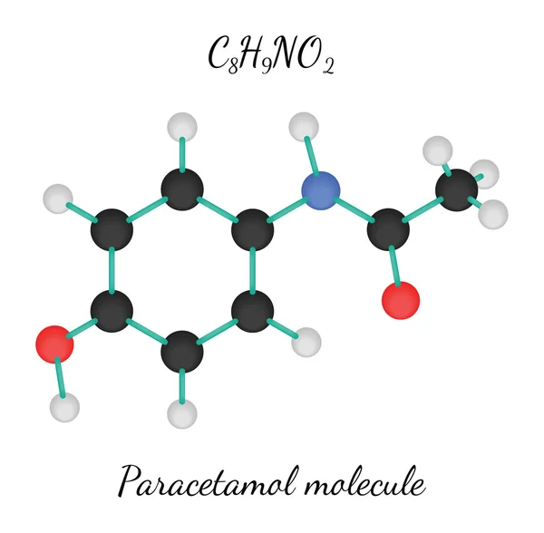 C8H9NO2 molécula de paracetamol — Vector de stock