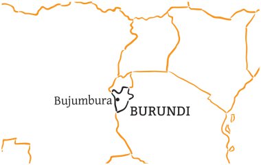 Burundi çizilmiş kroki harita