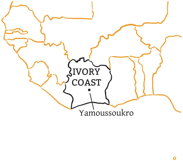 Costa do Marfim mapa esboço desenhado à mão —  Vetores de Stock