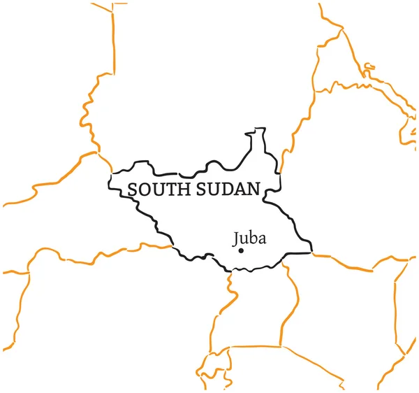 Sudão do Sul mapa esboço desenhado à mão —  Vetores de Stock