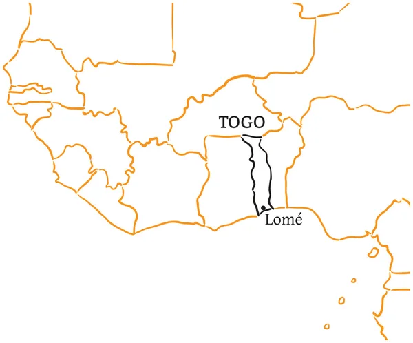 Togo desenhado à mão esboço mapa —  Vetores de Stock