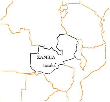 Zambiya çizilmiş kroki harita