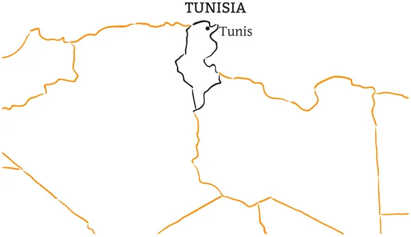 Tunisia hand-drawn sketch map — Stock Vector