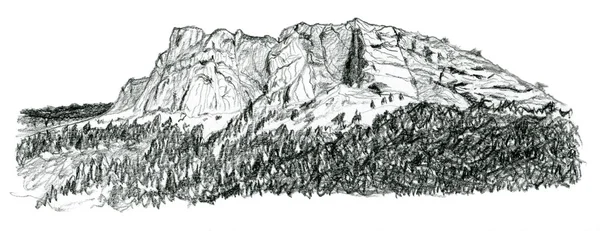 Paisaje de montaña dibujado a mano Francia Devoluy illustration — Foto de Stock