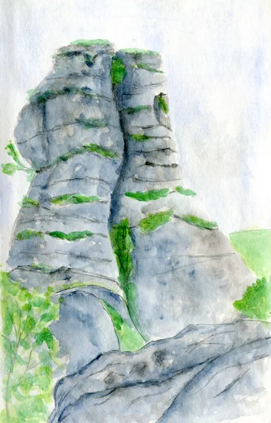 Hand drawn mountain landscape France Nimes le vieux watercolor i