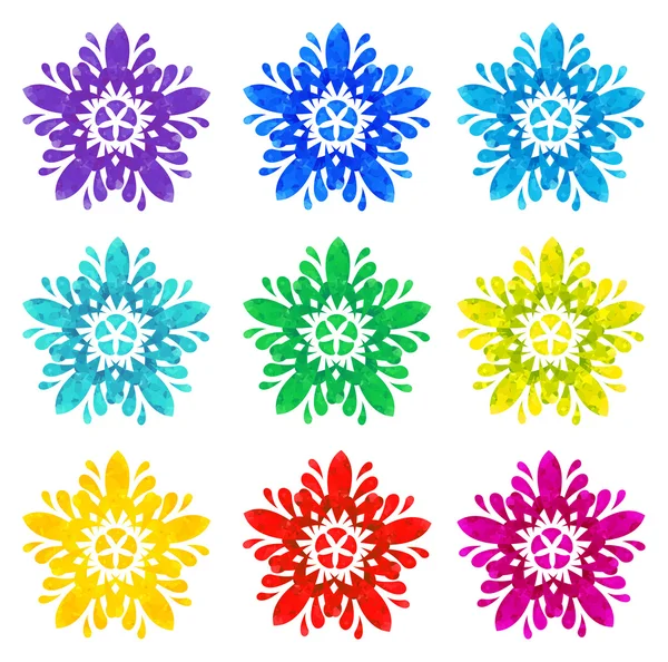 Watercolour pattern - Set of nine abstract flowers — Stock Vector