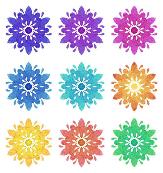 Patrón de acuarela - Conjunto de nueve flores abstractas — Vector de stock