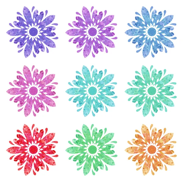 Patrón de acuarela - Conjunto de nueve flores abstractas — Vector de stock