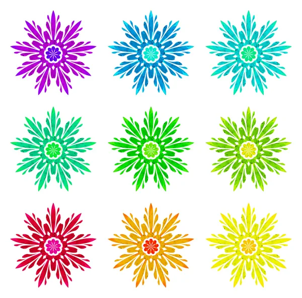 Patrón de acuarela - Conjunto de nueve flores abstractas — Vector de stock