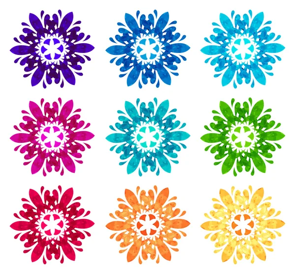 Patrón de acuarela - Conjunto de nueve flores abstractas — Vector de stock