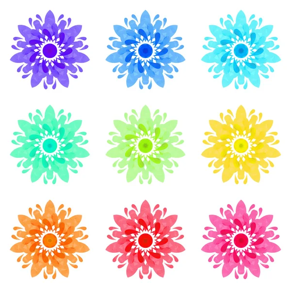 Patrón de acuarela - Conjunto de nueve flores abstractas — Vector de stock