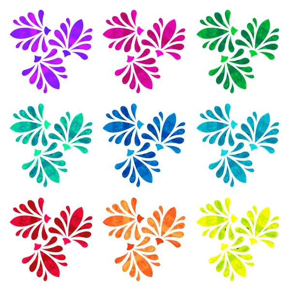 Patrón de acuarela - Conjunto de nueve flores abstractas — Vector de stock