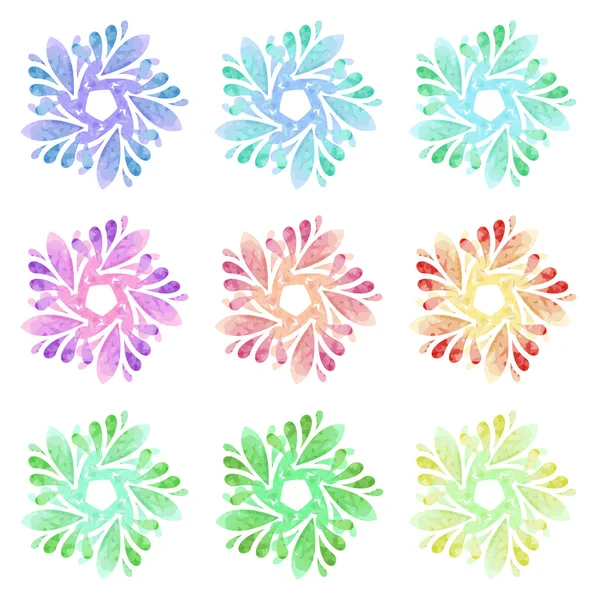 Patrón de acuarela - Conjunto de nueve flores abstractas — Vector de stock