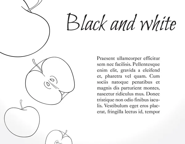 Cartel blanco y negro con manzanas — Vector de stock