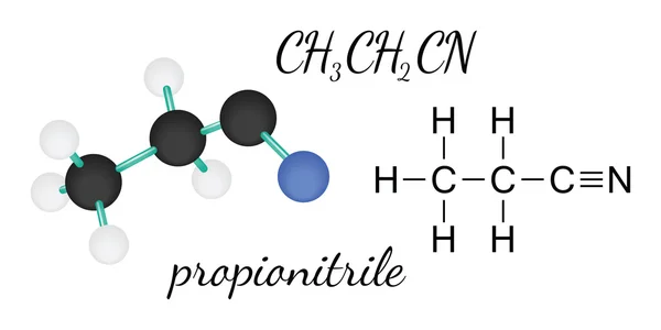 CH3CH2CN molécula de propionitrilo — Vector de stock