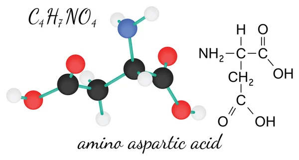 C4H7NO4 molécula de aminoácido de ácido aspártico — Vector de stock