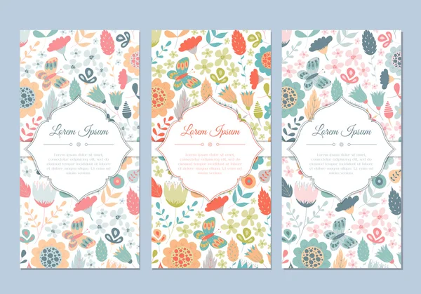 かわいいヴィンテージのドアの花のカードセット — ストックベクタ