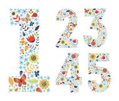 Sevimli çiçek vintage sayılar kümesi