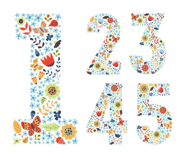 Sevimli çiçek vintage sayılar kümesi
