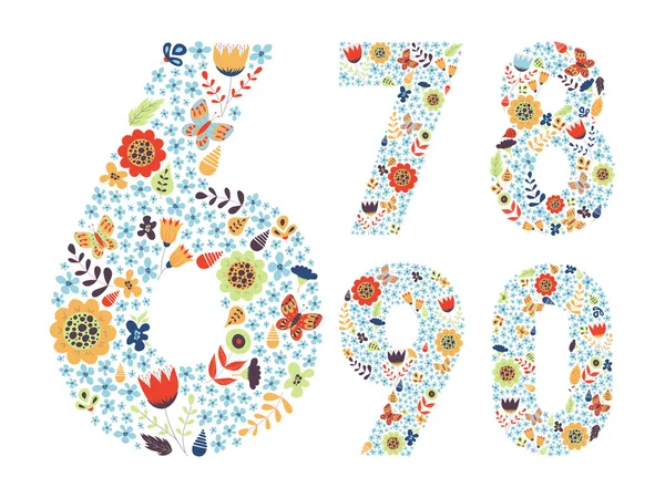 Sevimli çiçek vintage sayılar kümesi