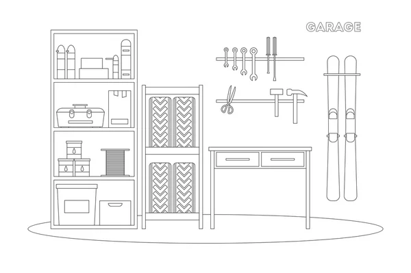 Επίπεδη γραμμή εσωτερικό γκαράζ. — Διανυσματικό Αρχείο