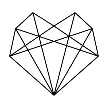 Geometrik kalp şekli. Poligonal kalp logosu tasarımının vektör çizimi. Aşk sembolü. Basit doğrusal simge. Sevgililer Günü ya da düğün davetiyesi ögesi beyaz arkaplanda izole edildi.