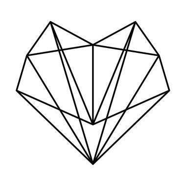 Geometrik kalp şekli. Poligonal kalp logosu tasarımının vektör çizimi. Aşk sembolü. Basit doğrusal simge. Sevgililer Günü ya da düğün davetiyesi ögesi beyaz arkaplanda izole edildi.