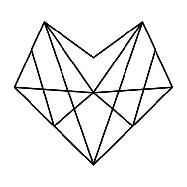 Geometrik kalp şekli. Poligonal kalp logosu tasarımının vektör çizimi. Aşk sembolü. Basit doğrusal simge. Sevgililer Günü ya da düğün davetiyesi ögesi beyaz arkaplanda izole edildi.