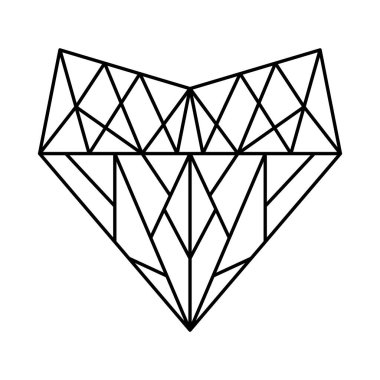 Geometrik kalp şekli. Poligonal kalp logosu tasarımının vektör çizimi. Aşk sembolü. Basit doğrusal simge. Sevgililer Günü ya da düğün davetiyesi ögesi beyaz arkaplanda izole edildi.