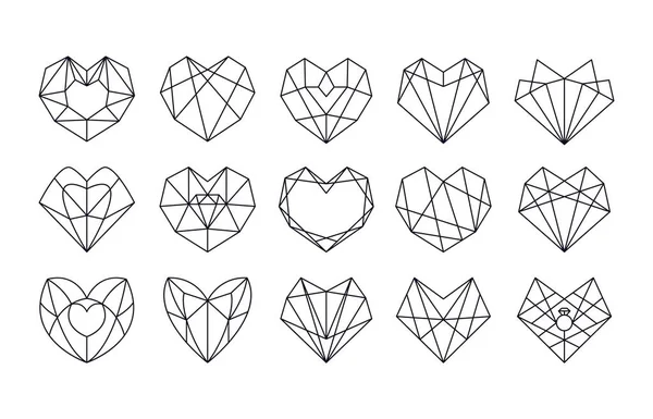 Coleção de forma geométrica do coração. Conjunto de vetores ícone linear simples, dia dos namorados ou elemento de decoração de casamento — Vetor de Stock