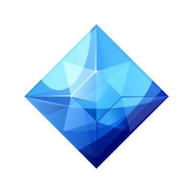 Gerçekçi parlak mavi mücevherin vektör çizimi. Renkli kare şeklinde mücevher taşı. Safir beyaz arka planda izole edilmiş. Mavi elmas taş. Mücevher tasarımı üst görünüm.