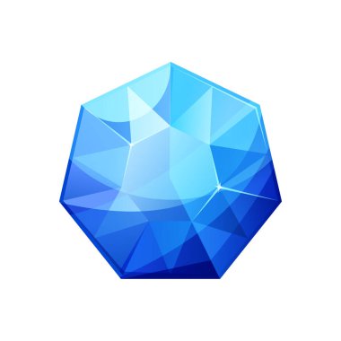 Gerçekçi parlak mavi mücevherin vektör çizimi. Renkli hepgon şekilli mücevher taşı. Safir beyaz arka planda izole edilmiş. Mavi elmas taş. Mücevher tasarımı üst görünüm.