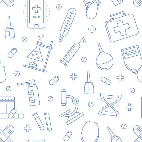 Medical Seamless Pattern Hospital Background Vector Icons Health Care Equipment — Stock Vector