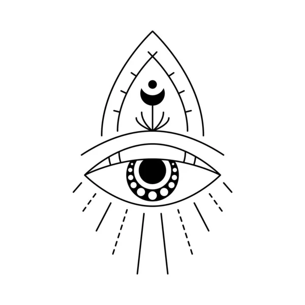 Siyahi mistik göz dövmesi. Tanrı 'nın Gözü büyücülük sembolü. Uğursuz göz tılsımı geometrik süs Esoterik işaret