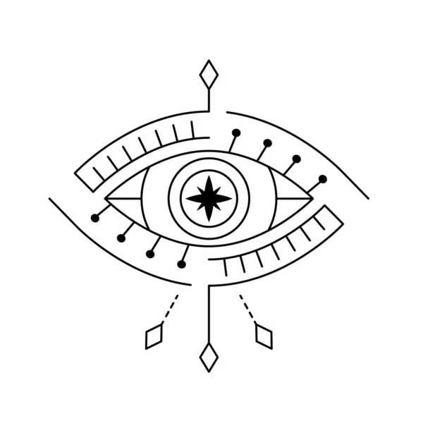 Tatuaje de ojo místico Blackwork. La Providencia ve el símbolo mágico de la brujería. Adorno geométrico del amuleto del mal de ojo. Signo esotérico — Vector de stock