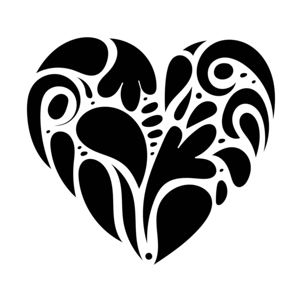 Ornement Dessiné Main Forme Coeur Coeur Décoré Symbole Amour Gribouillé — Image vectorielle