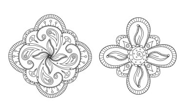 Mehndi çiçekli süs. Kına çizimi, elle çizilmiş dövme mandala. Etnik oryantal çiçeklerle süslenmiş, Hint tarzı. Doodle vektör illüstrasyonu.