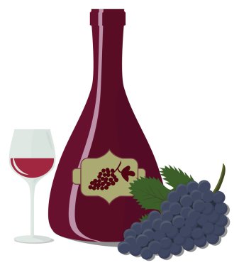 Şişe, bardak şarap ve tatlı üzüm