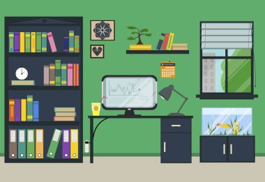 Düz ev veya ofis işyeri bilgisayar ile